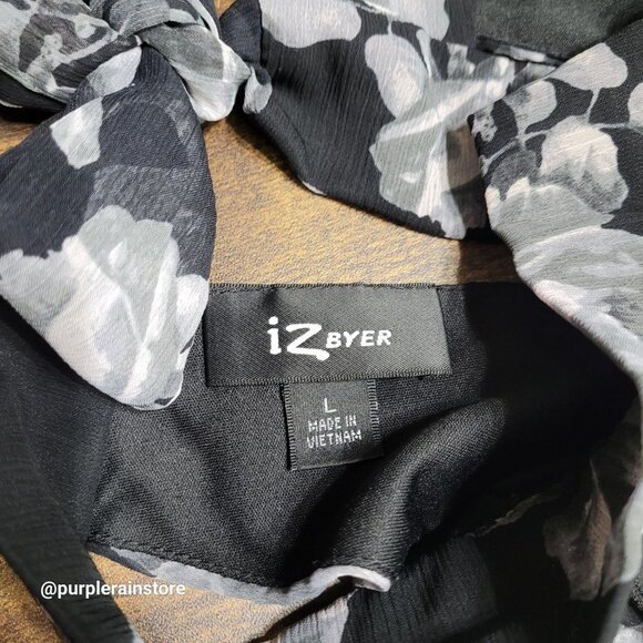 Vtg iz Byer Floral Ruffle Chiffon Top Size L Tie Neck Ethereal Whimsy Feminine - Picture 6 of 12